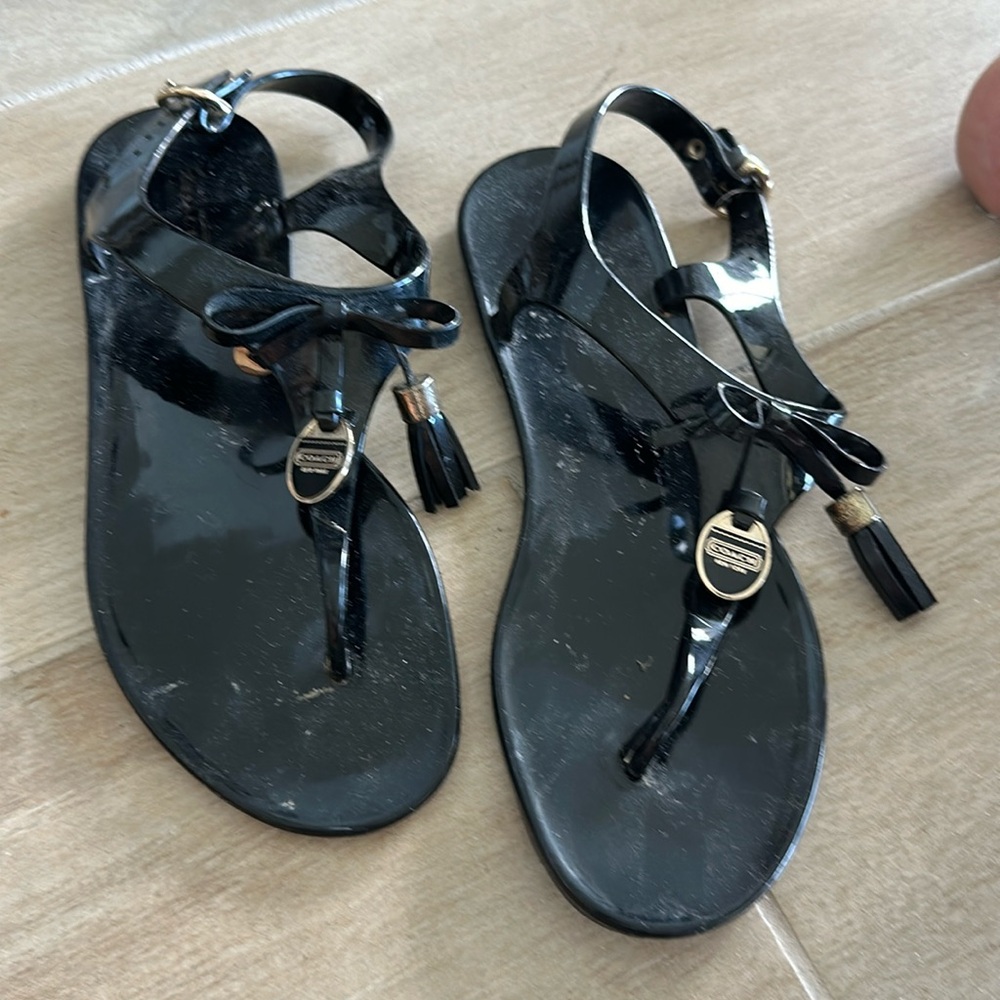 COPY - Coach black jelly flat sandals with ankle buckles